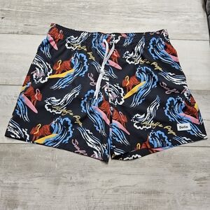 Duvin Mens Swim Short 4.5" Large Surfs Pup Colorful Lined Drawstring Pockets